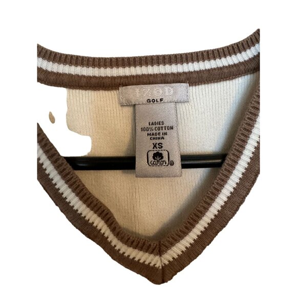 Izod‎ Golf Vest White Brown Lining Woman's XS Activewear V Neck | H2 - Picture 2 of 5
